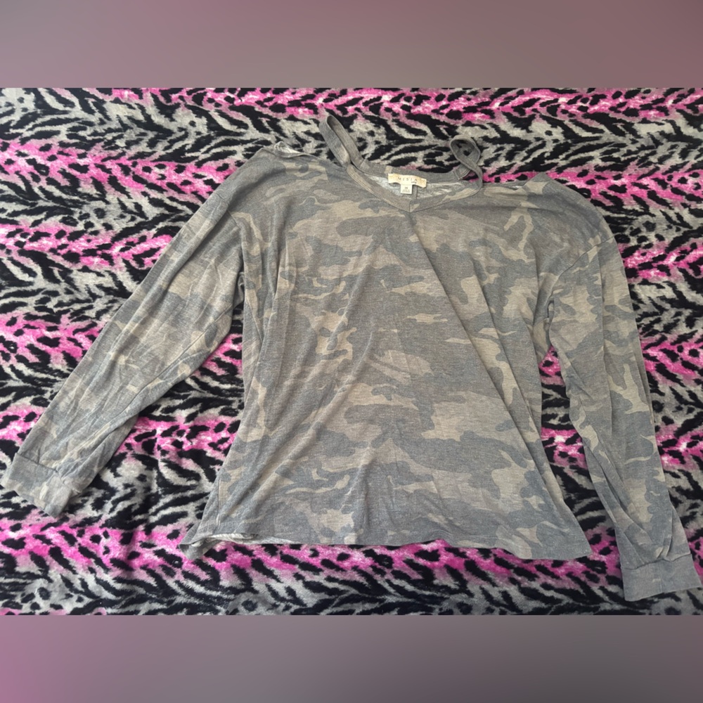 Misia Gray Camo Long Sleeve Top